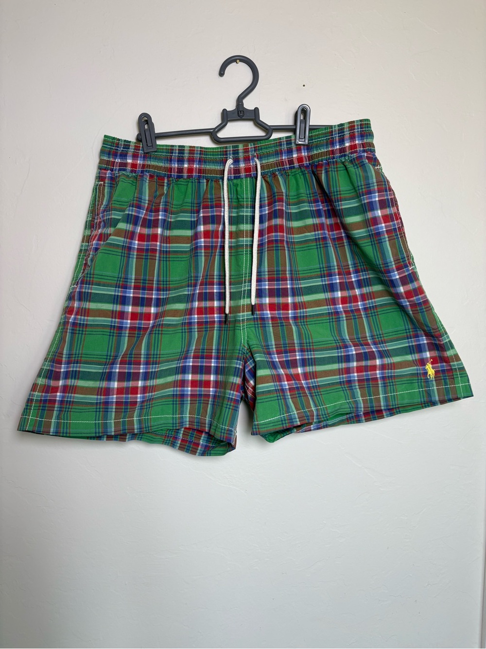 Vintage Polo Ralph Lauren Plaid Swim Trunks Mens XL Green Plaid Mesh Lining 90s